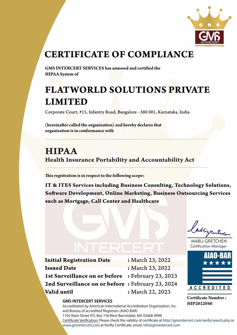 Hipaa Compliance Certificate