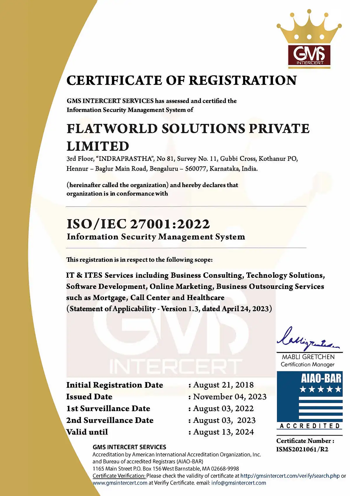 ISO/IEC 27001:2022 certificate