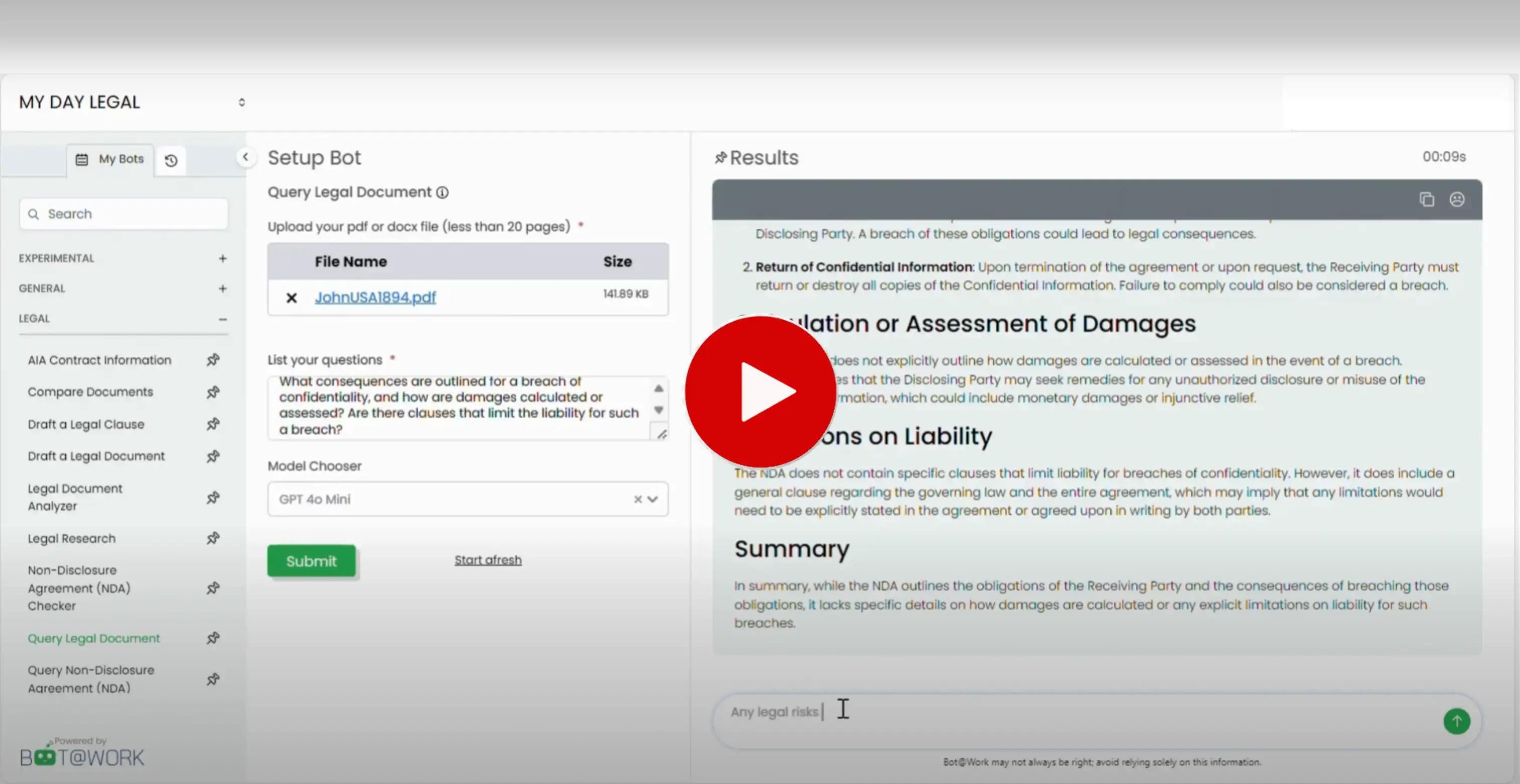 AL Legal Bots for Legal Document Query and Prelitigation Assurance