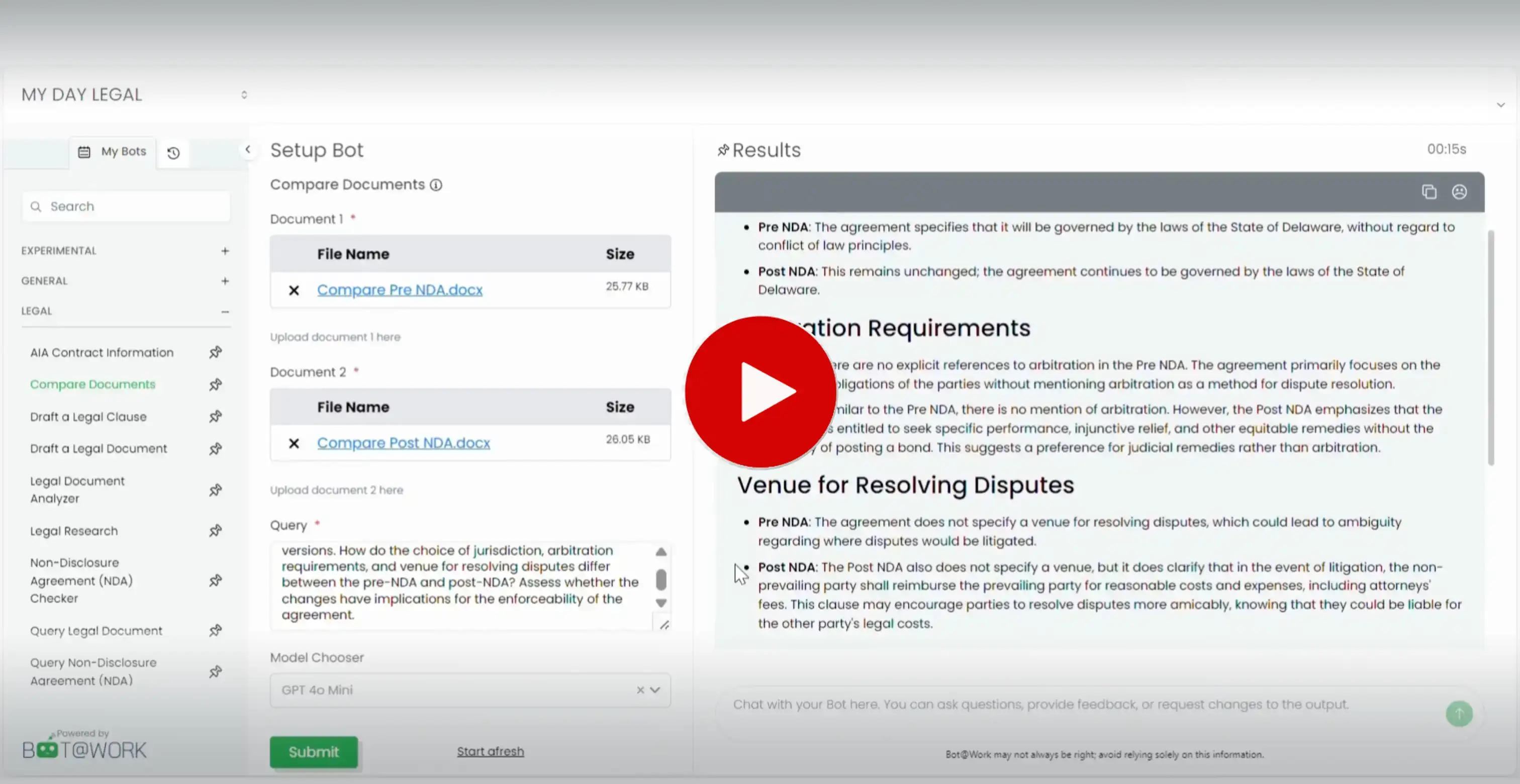 Intelligent Legal Automation for Comparing Legal Documents