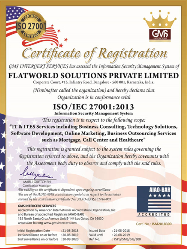 Flatworld Solutions Receives ISO/IEC Certification